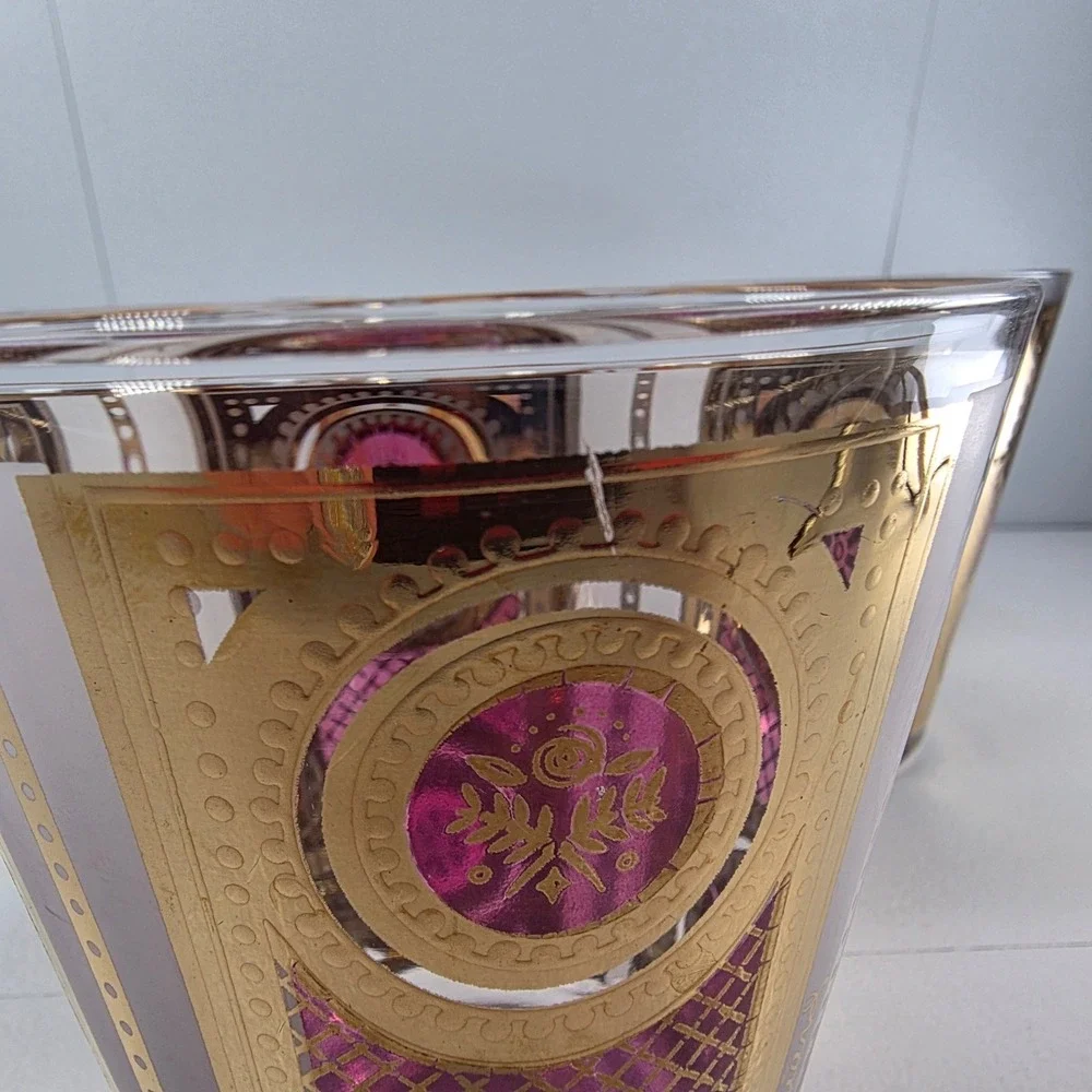 5 VTG‎ Georges Briard Signed RARE Amethyst Gold Rocks Glasses MCM Barware 22K